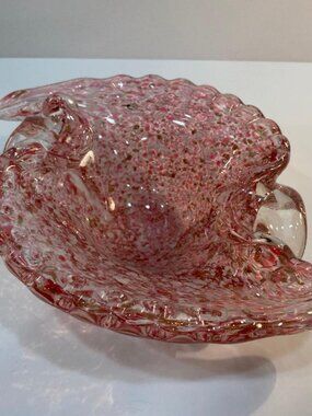 Pink Flecked Murano Fratelli Toso Glass Dish Vintage Mid Century